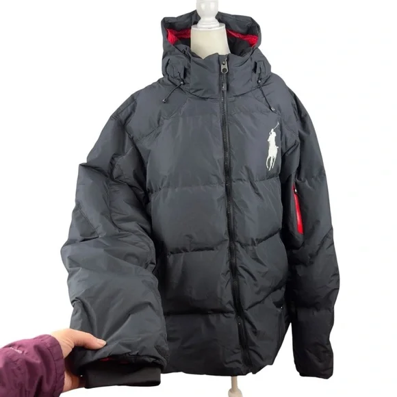 Polo Ralph Lauren Men's Big Pony Hooded Down Puffer Jacket Black Long Size 2XLT - Picture 4 of 16